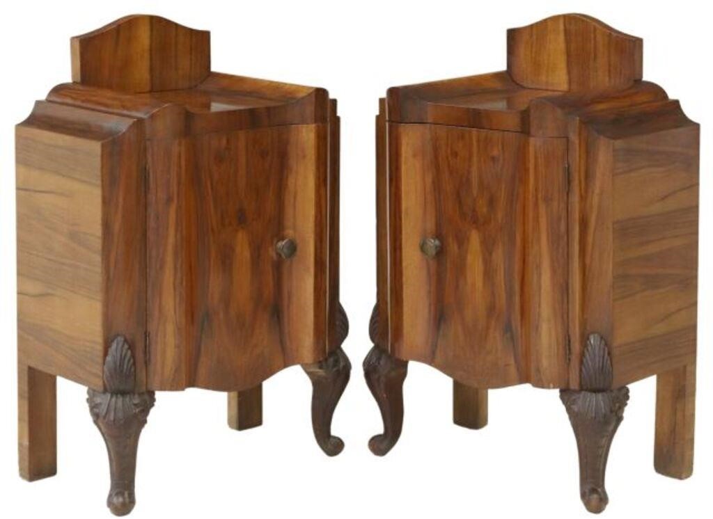 Appraisal: pair Venetian Art Deco burled walnut nightstands c s- s