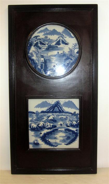 Appraisal: Chinese blue and white porcelain framed hanging plaque th th