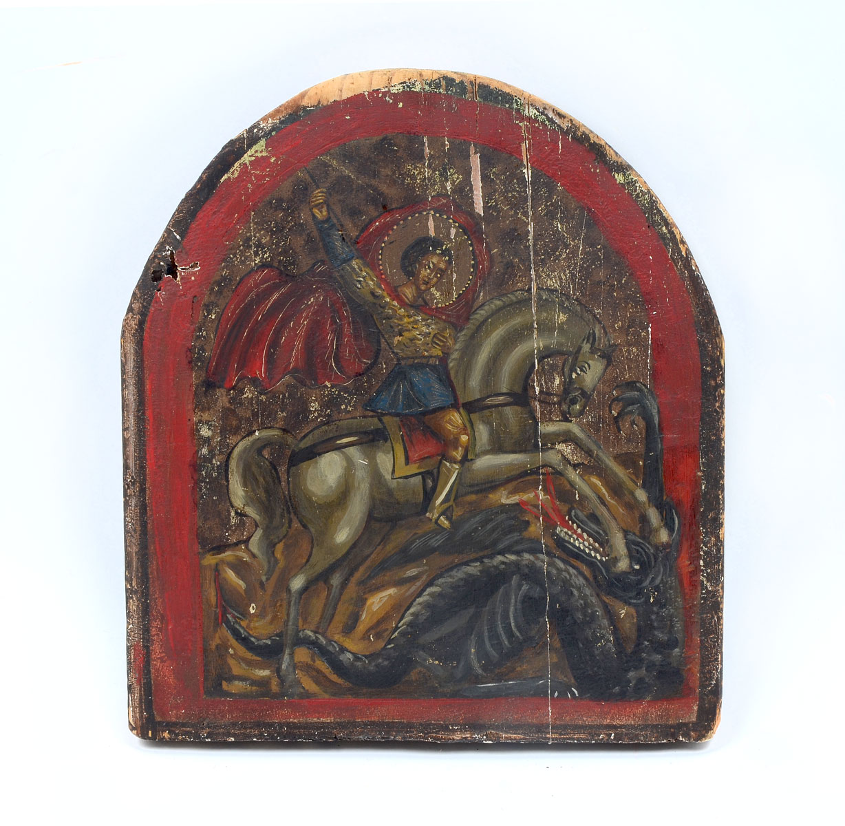 Appraisal: PAINTED ICON ST GEORGE SLAYING THE DRAGON Oil Wood in