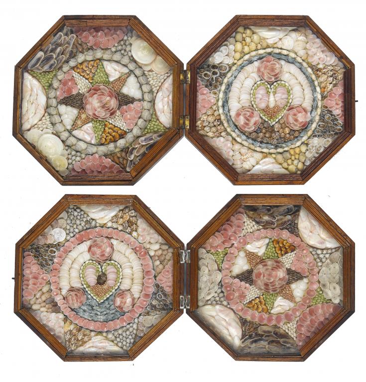 Appraisal: A PAIR OF VICTORIAN SAILOR'S SHELLWORK VALENTINES WEST INDIES each