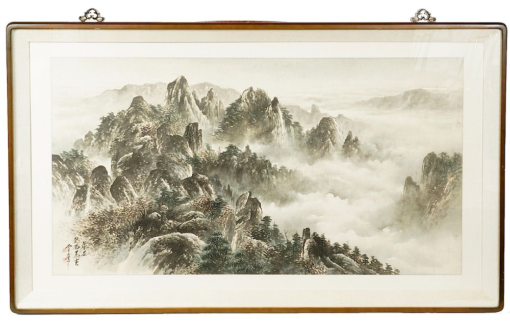 Appraisal: Large Chinese Contemporary Watercolor on Paper Large framed Chinese contemporary