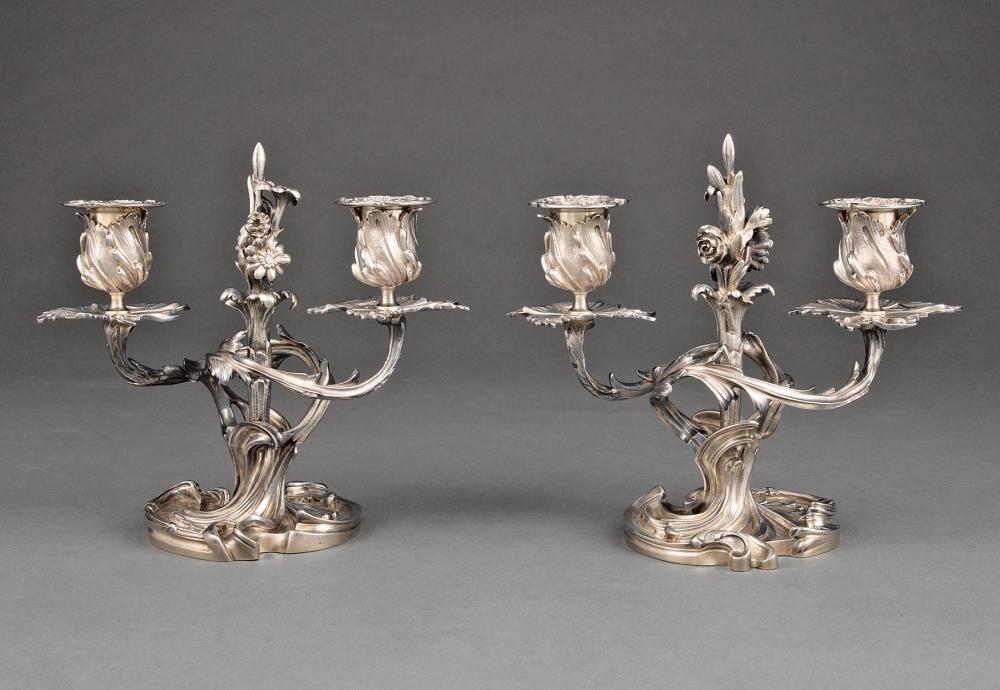 Appraisal: Pair of French First Standard Silver Two-Light Candelabra in the