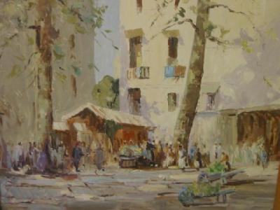 Appraisal: GORDON CLIFFORD BARLOW Continental Market Scene Early Autumn unsigned on