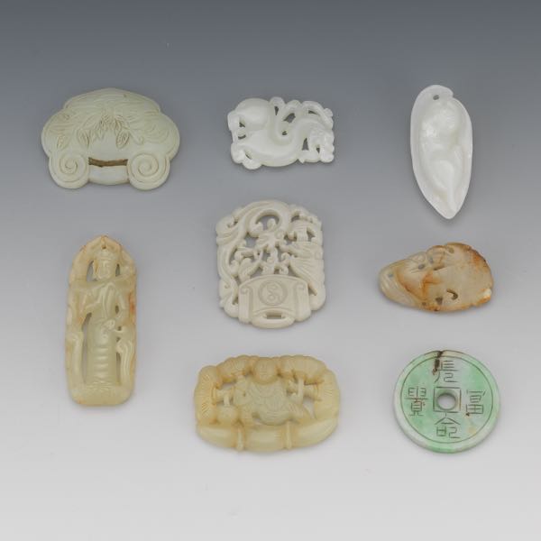 Appraisal: COLLECTION OF EIGHT CARVED JADE PIECES Ranging from - to