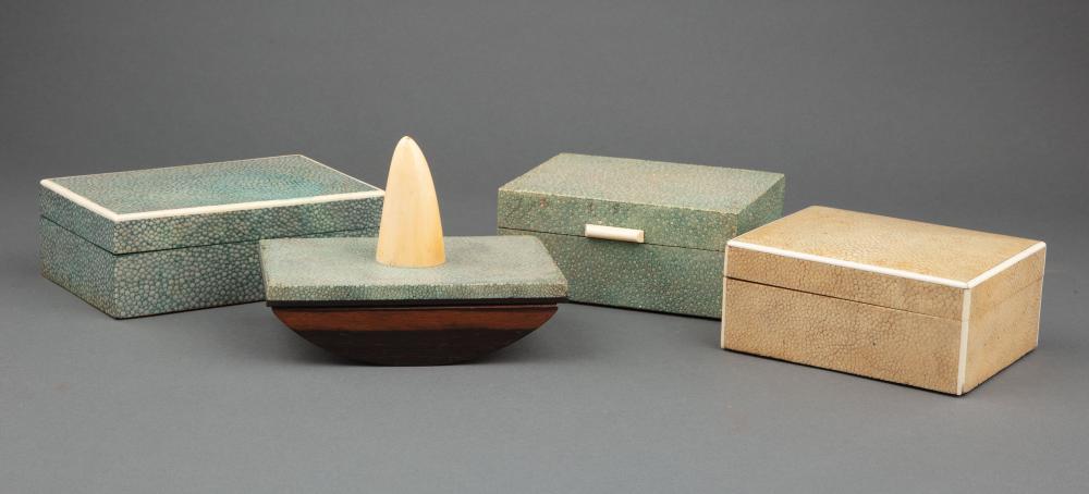 Appraisal: Three Shagreen Boxes and a Desk Blotter th c largest