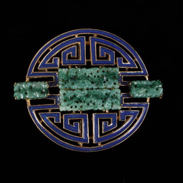 Appraisal: Ciner Enamel Jade Glass Brooch Pin W