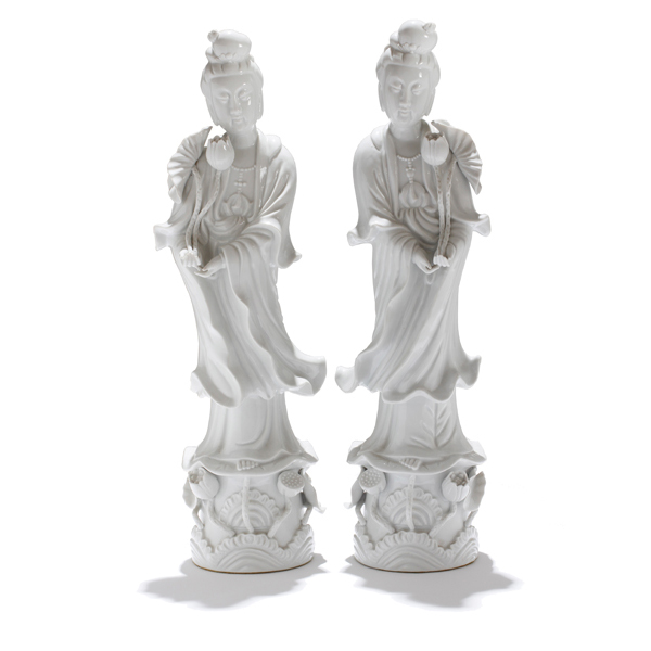 Appraisal: Tall pair blanc de Chine Chinese porcelain female figures H