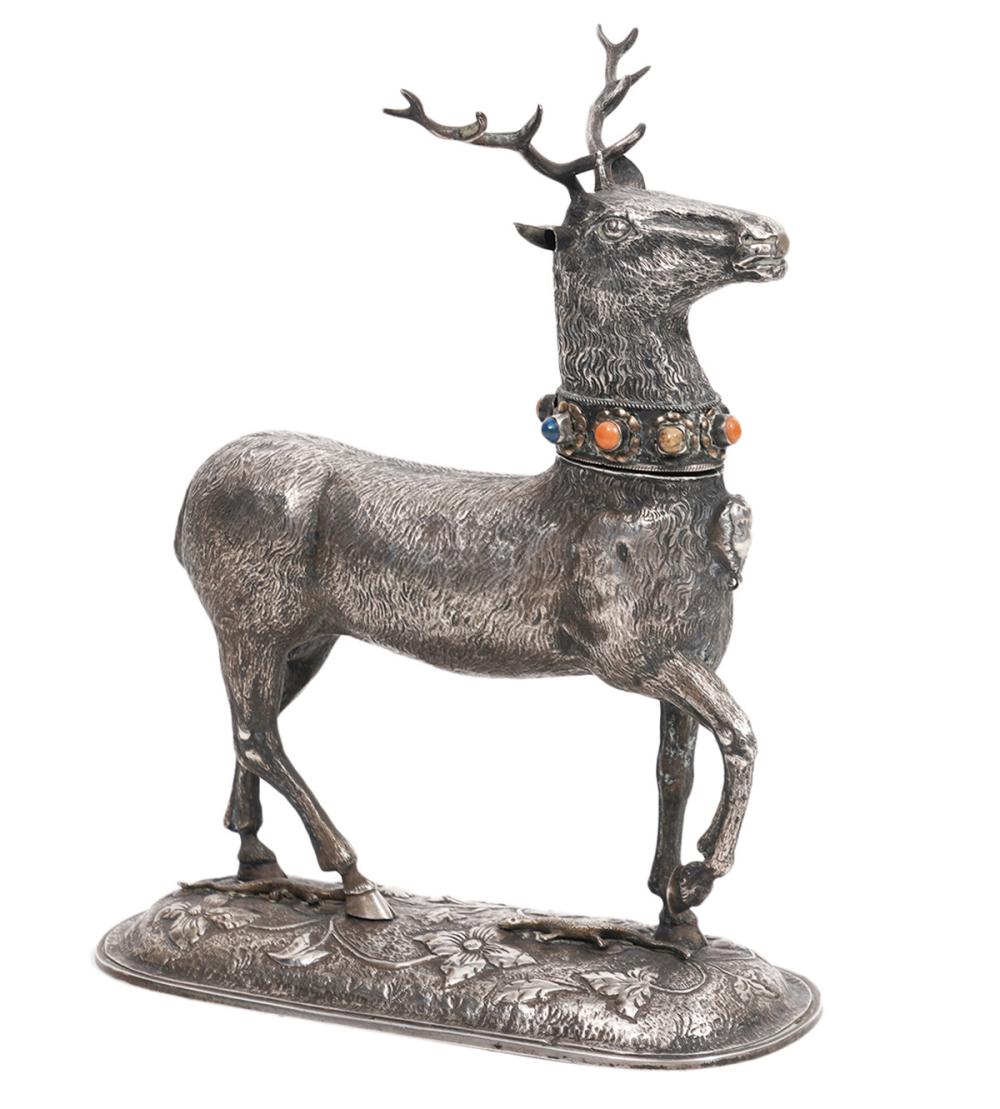 Appraisal: RARE EUROPEAN SILVER REINDEER MATCH HOLDEREuropean silver reindeer match holder