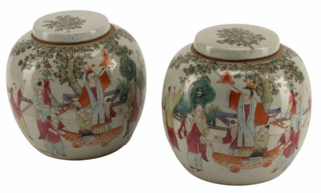 Appraisal: pair Chinese famille rose porcelain melon jars approx h diam