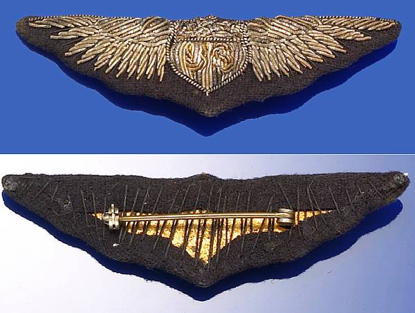 Appraisal: A World War pattern embroidered Pilot's wing belonging to James