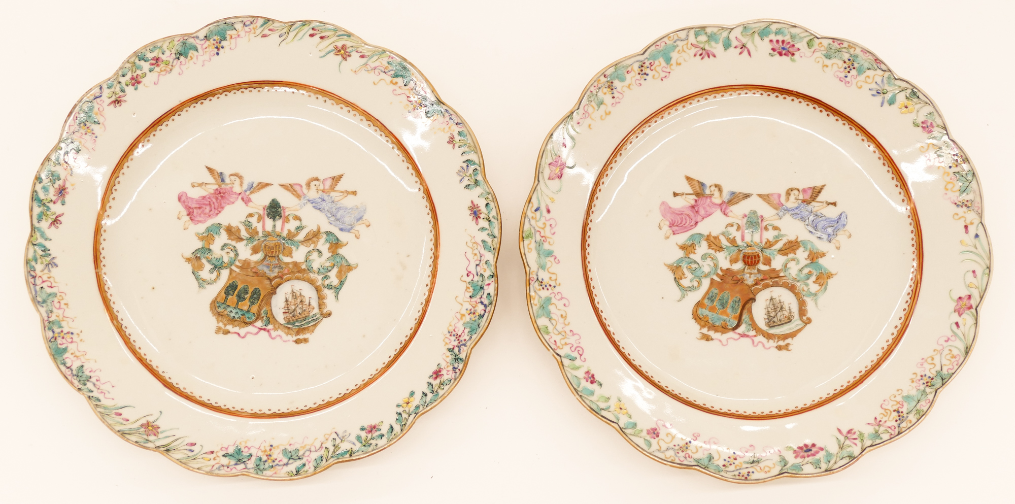 Appraisal: Pair Chinese th Cent Export Armorial Plates '' Unusual pair