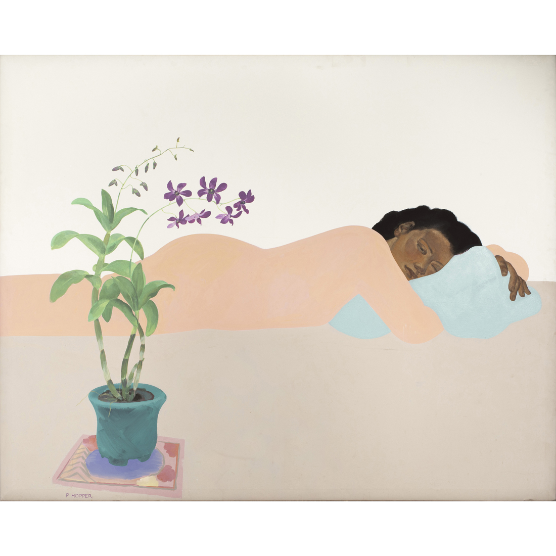 Appraisal: Pegge Hopper American b Sleeping Woman with Orchids oil on