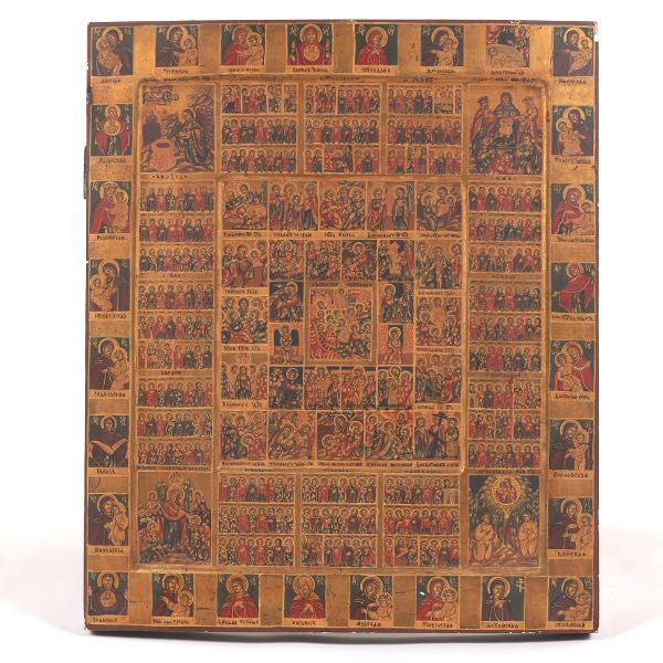 Appraisal: RUSSIAN FEAST CALENDAR ICON x Gilt and tempera on wood