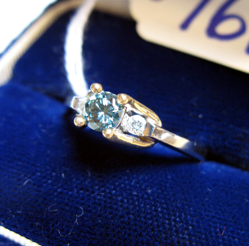 Appraisal: BLUISH-GREEN DIAMOND COLORLESS DIAMOND AND FOURTEEN KARAT WHITE AND YELLOW