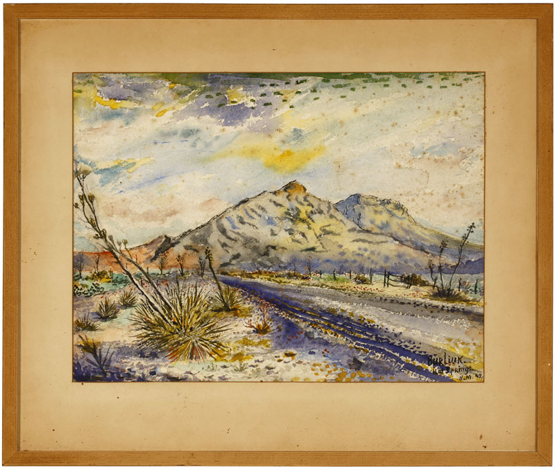 Appraisal: David Burliuk - Road through Hot Springs New Mexico Watercolor