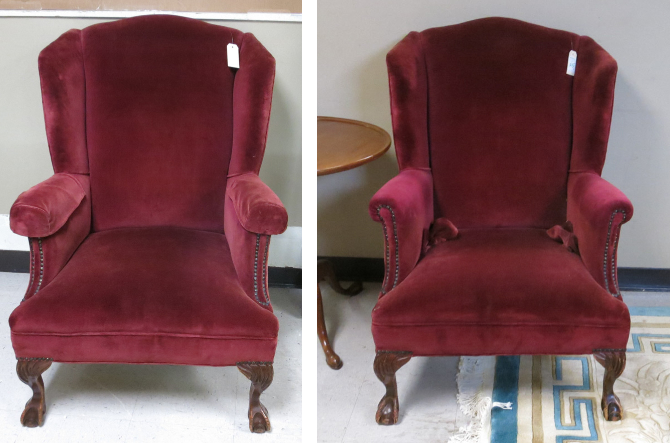 Appraisal: PAIR OF CHIPPENDALE STYLE WINGBACK ARMCHAIRS American mid- th century