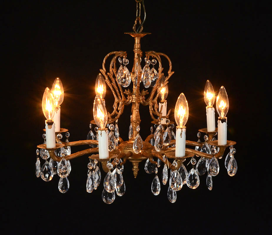 Appraisal: FRENCH LIGHT BIRDCAGE CHANDELIER gold decorated metal stylized branch arms