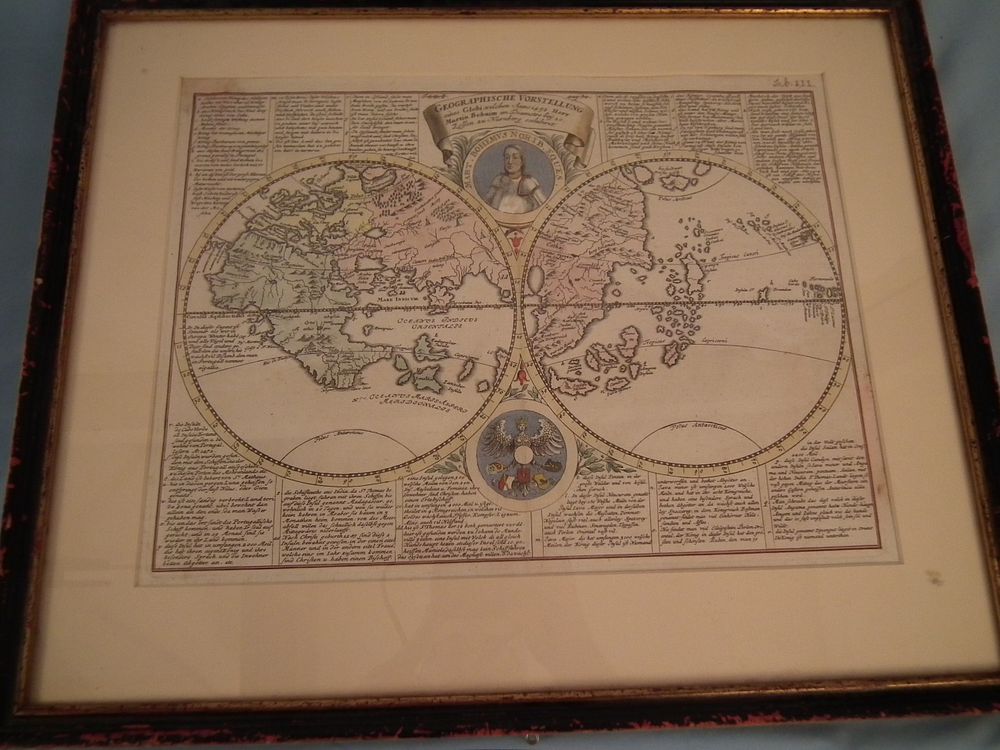 Appraisal: RARE BEHAIM GLOBE ATLAS Framed early colored map titled GEOGRAPHISCHE