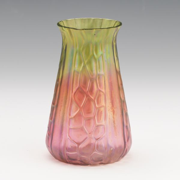 Appraisal: ART GLASS VASE Pink and chartreuse glass vase with textured