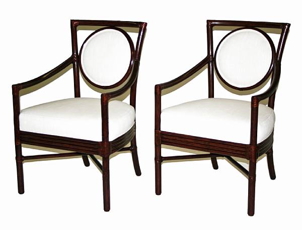 Appraisal: A set of three Orlando Diaz-Azcuy rattan 'Salon' armchairs McGuire