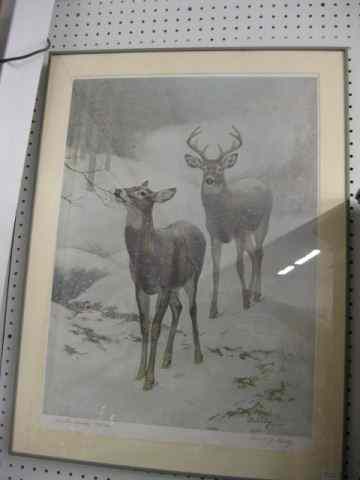 Appraisal: Edward J Bierly Lithograph ''Winter Woods'' deer in the snow