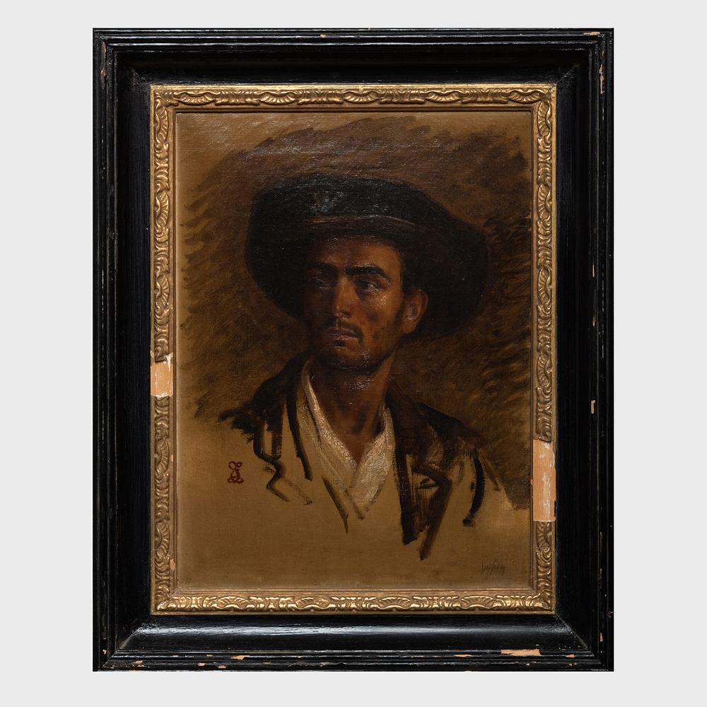 Appraisal: Continental School Portrait of a Man in a Hat and