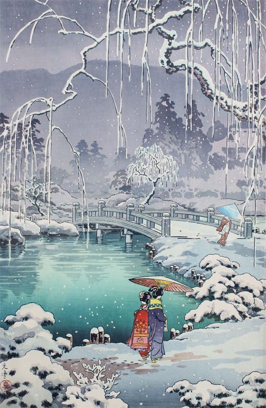 Appraisal: KOITSU Tsuchiya Japanese - ''Spring Snow Kyoto Maruyama Woodblock ''