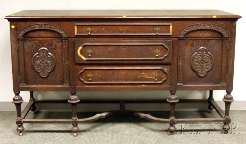 Appraisal: Jacobean-style Carved Oak Sideboard early th century