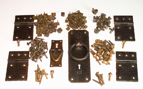 Appraisal: GUSTAV STICKLEY Assorted copper parts screws handles etc Jerry Cohen