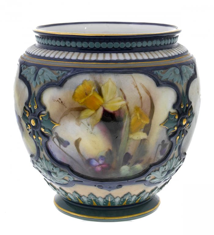 Appraisal: A ROYAL WORCESTER VASE ornamented in coloured clays heightened in