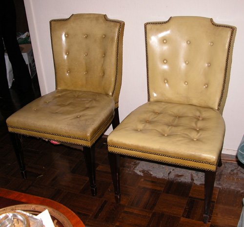 Appraisal: Artist Title Hepplewhite-style Hendridon Heritage upholstered dining chairs faded yellow