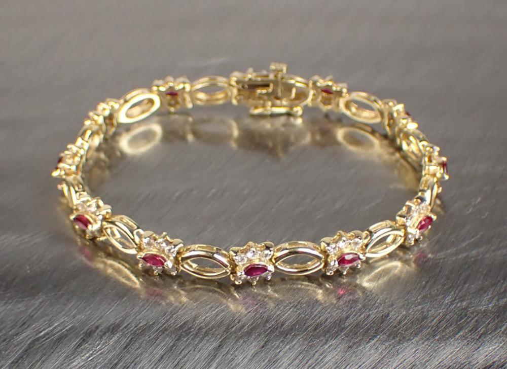 Appraisal: RUBY DIAMOND AND FOURTEEN KARAT GOLD BRACELET The yellow gold