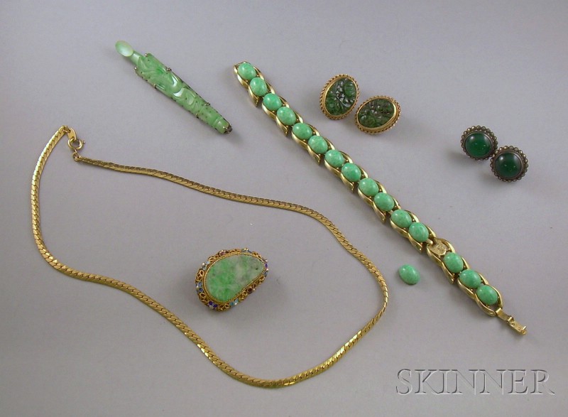 Appraisal: Small Group of Jadeite and Green Hardstone Jewelry including a