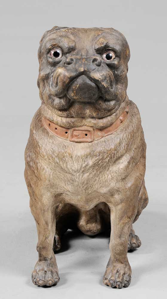 Appraisal: Terracotta Bulldog English th century glass eyes docked ears well-painted