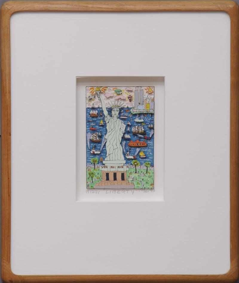 Appraisal: JAMES RIZZI - ''LIBERTY'' Mixed media print in a shadow