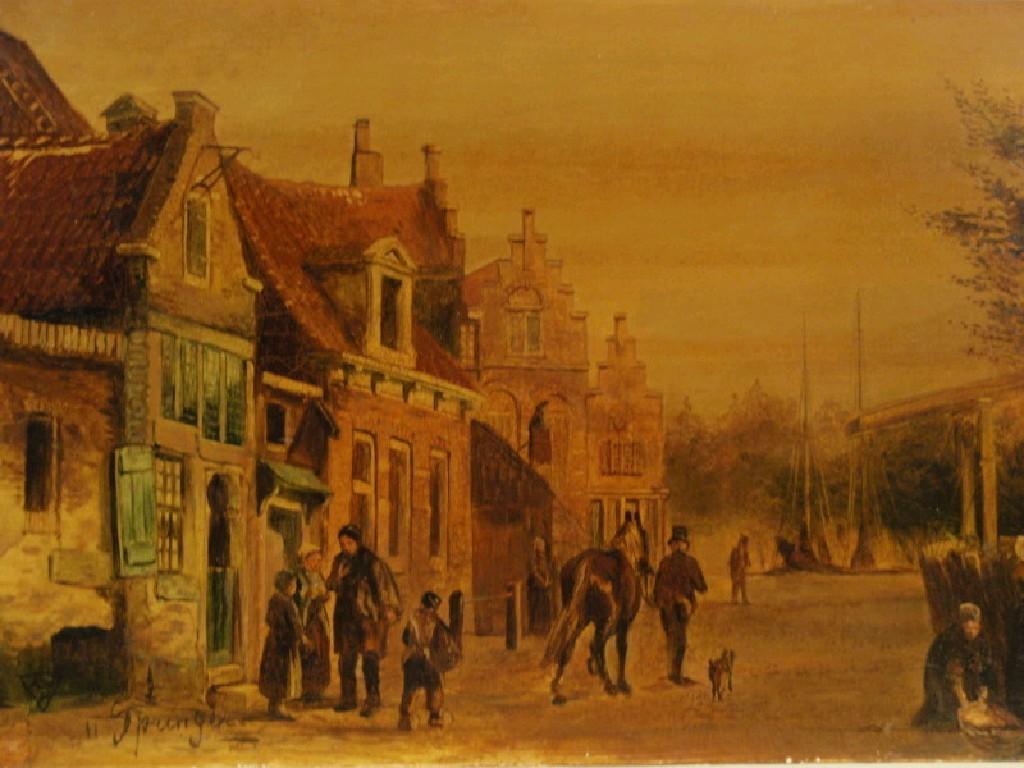 Appraisal: A thC porcelain plaque depicting a street scene in Sparinger