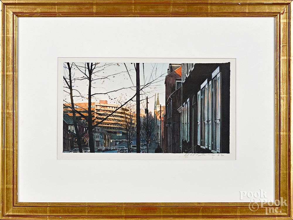 Appraisal: David Brumbach watercolor Lancaster street scene David Brumbach American -