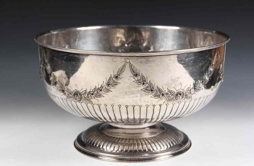 Appraisal: SILVERPLATE PUNCHBOWL - s Vintage Hand Chased Sheffield Silverplate Punch