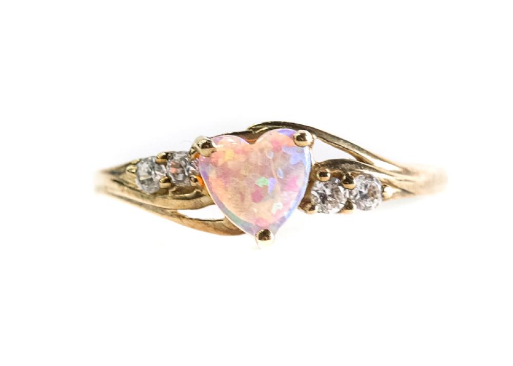 Appraisal: K YELLOW GOLD PINK OPAL HEART RING SIZE k yellow