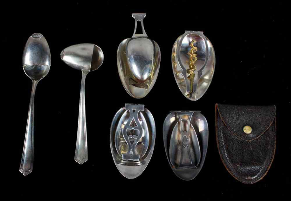 Appraisal: SIX STERLING FOLDING AND DISPENSING SPOONS four folding spoons including