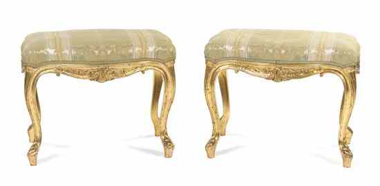 Appraisal: A Pair of Louis XV Style Giltwood Tabourets having upholstered