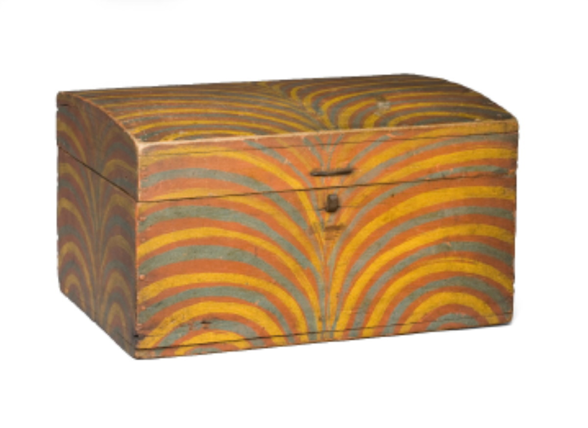 Appraisal: AMERICAN PAINT-DECORATED DOME-TOP BOX PROBABLY NEW YORK STATE CIRCA With