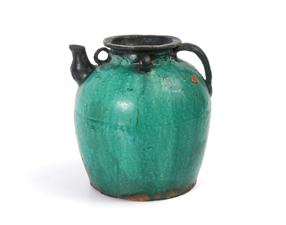 Appraisal: CHINESE JIANG XI WINE JUG Ca 's Green glaze stoneware