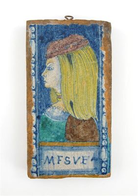 Appraisal: An Italian Renaissance pottery rectangular tile painted with a profile