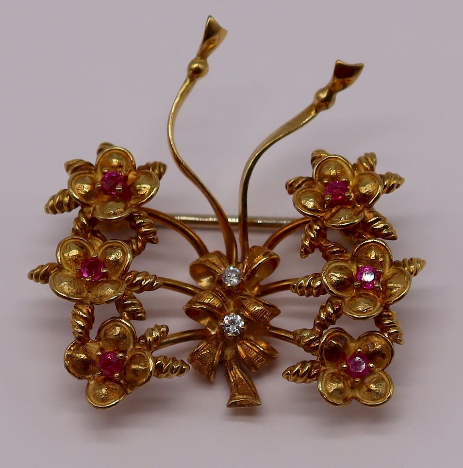 Appraisal: JEWELRY Italian Tiffany Co kt Gold Ruby and Diamond Brooch