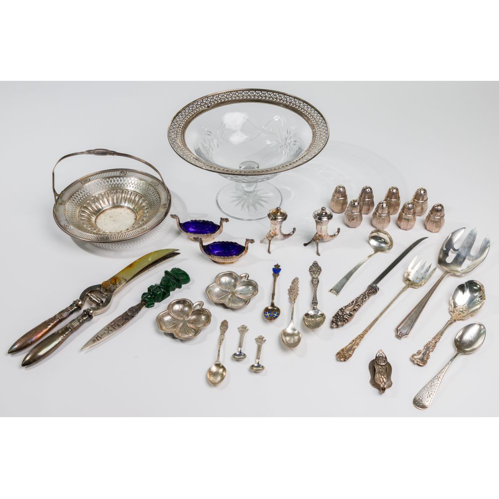 Appraisal: STERLING SILVER OBJECT ASSORTMENTOver marked sterling items including salt and