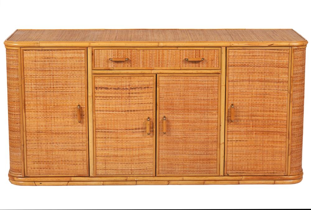 Appraisal: VINTAGE ITALIAN BAMBOO DRESSER SIDEBOARDVintage bamboo Italian mid-century sideboard or