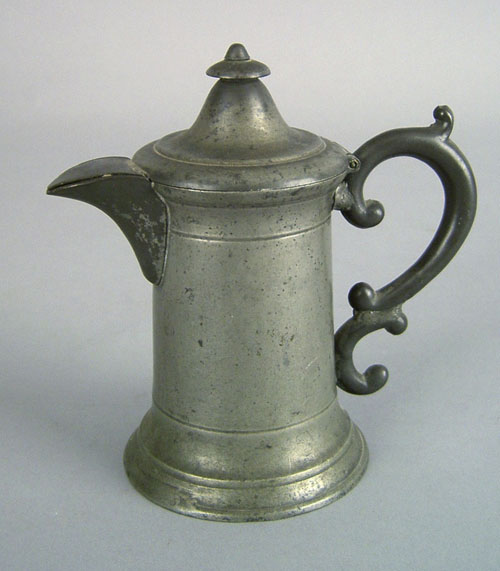 Appraisal: American pewter syrup pitcher mid th c impressed Savage Midd