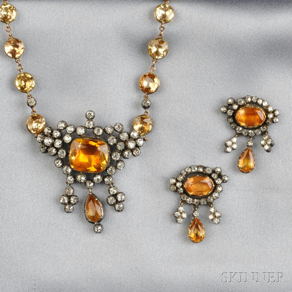 Appraisal: Antique Citrine Topaz and Diamond Suite the foil-back citrine suspending