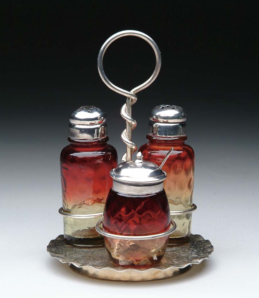 Appraisal: AMBERINA CONDIMENT SET Very nice Amberina set includes salt pepper